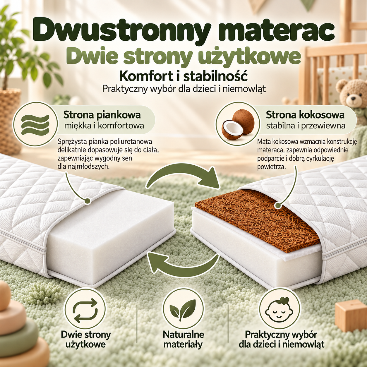 Dwustronność pianka kokos