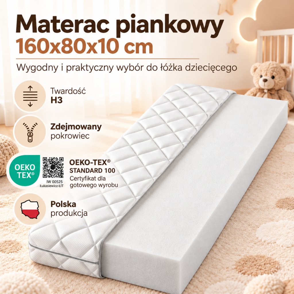 Materac piankowy OEKO TEX dla dzieci
